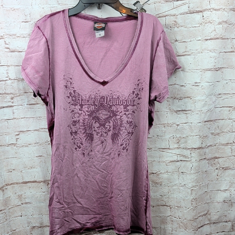 Harley-Davidson Women's Mauve V-Neck Tee Shirt XL